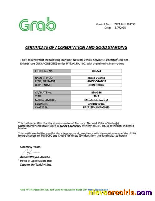 Philippines certificate of accreditation and good standing